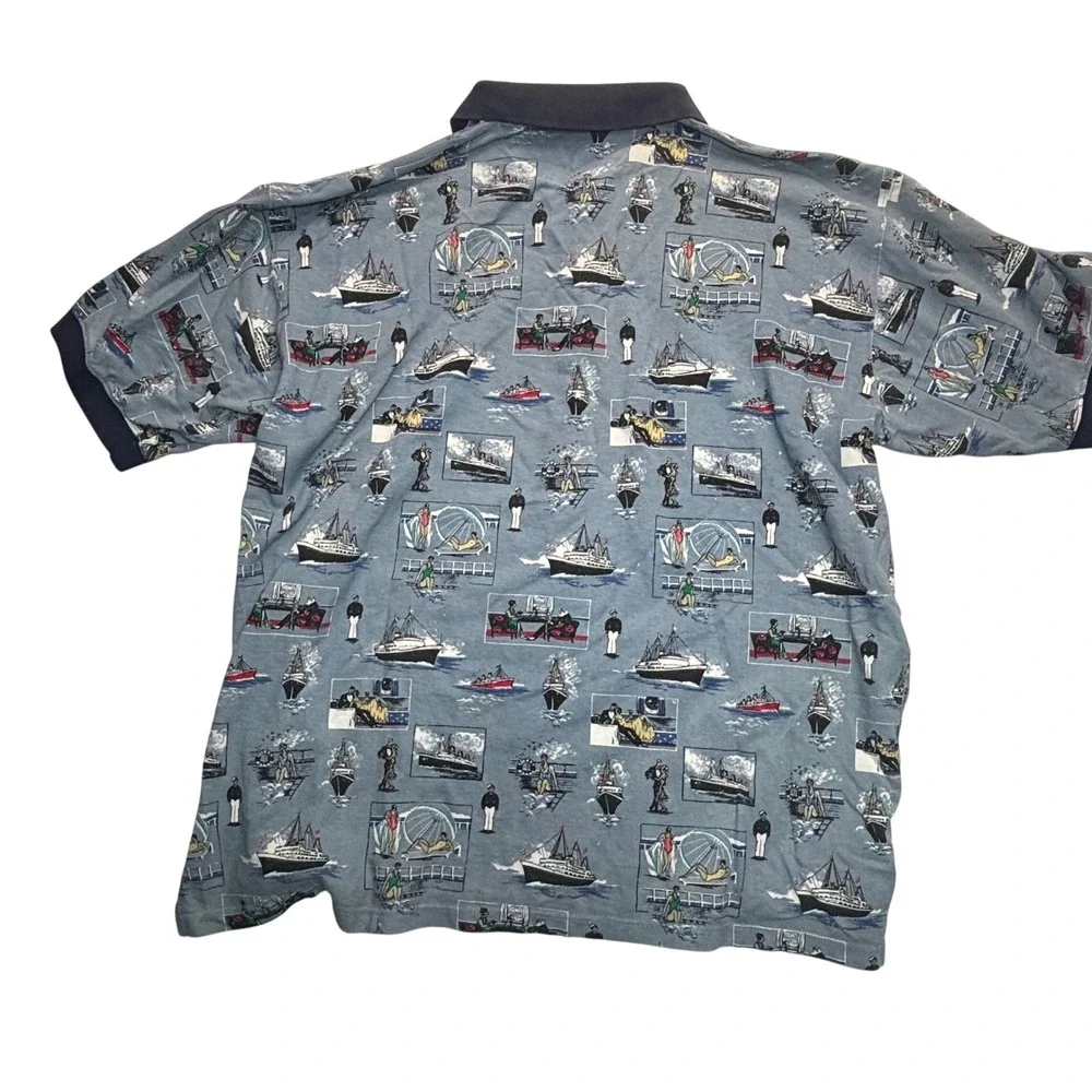 VTG 80s Ralph Lauren‎ Polo Shirt Blue Cruise Ship Nautical Sailing Yacht XXL